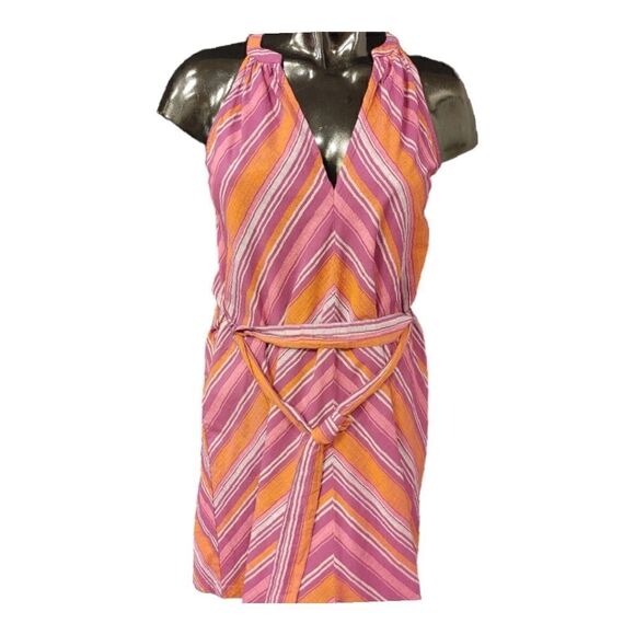 LADIES MULTI STRIPED V NECK PULLOVER DRESS - Picture 1 of 6